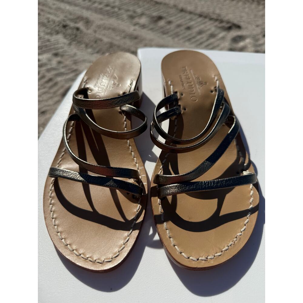 Preludio Artisan Made Capri Italy Leather Bronze Block Heel Sandal